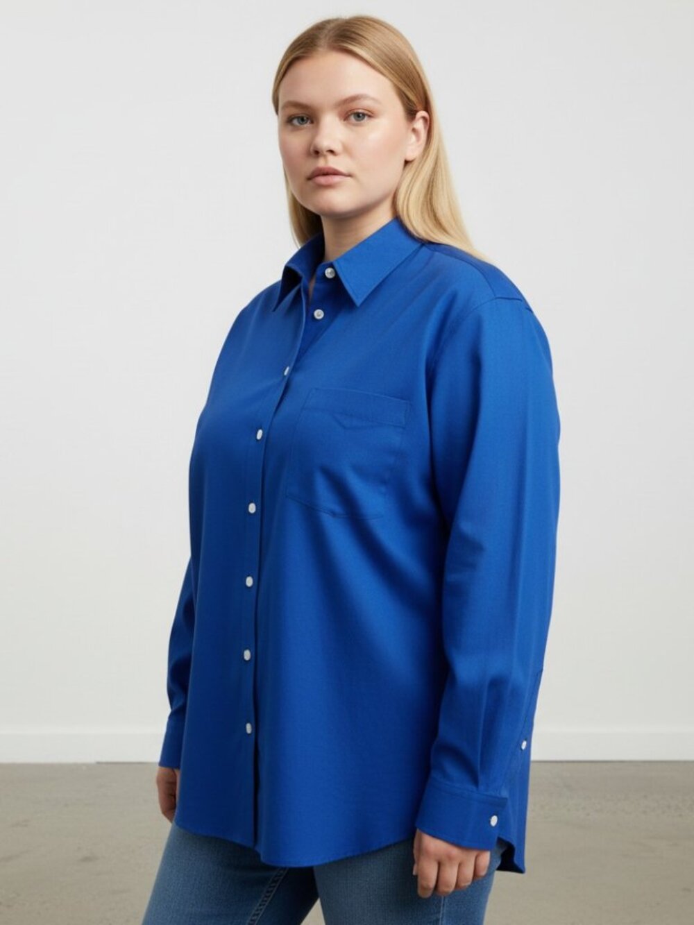 City Streets 2X Royal Blue Button Down Blouse Oversized Tunic Shirt
